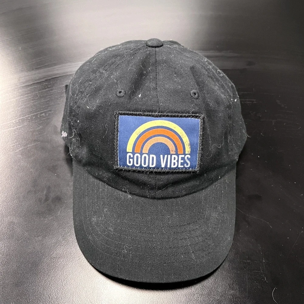 Good Vibes Hat Cap Strap Back Black with Rainbow‎ Dad Unstructured Adjustable